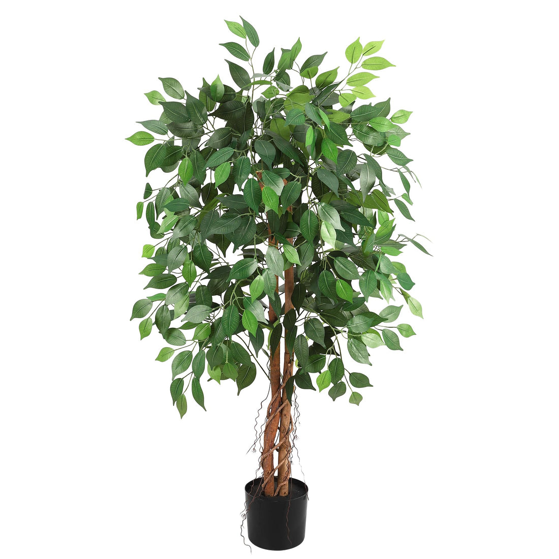 GAOMON Artificial Ficus Tree,Tall Fake Ficus Silk Tree with Natural Wood Trunk in Plastic Nursery Pot for Indoor Outdoor House Living Room Office Garden Decor (4ft)