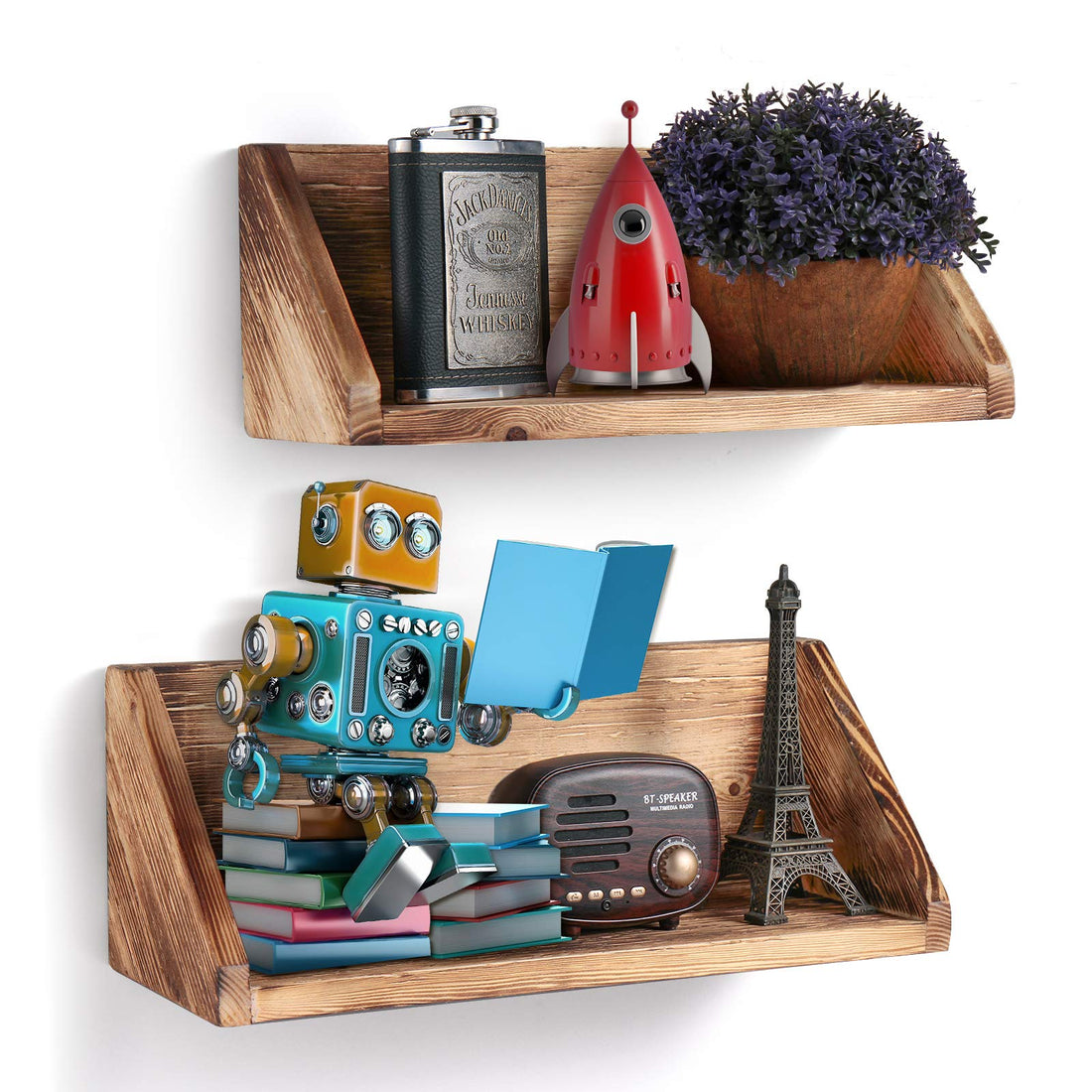 Floating Shelves Wall Mounted of 2 Set, Spice Rack, Hanging Shelf Wall Wood Shelves for Bedroom, Living Room, Bathroom, Kitchen, Office