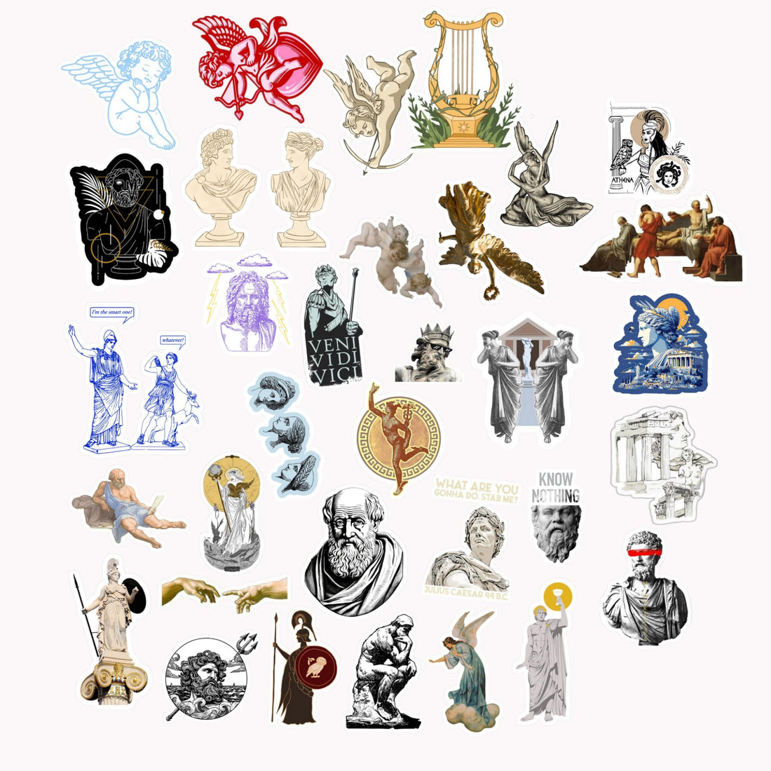 Scentiment 35 Pcs Greek Mythology Stickers Pack – Classical Art, Statues, Gods & Myth Aesthetic Vinyl Decals – Waterproof Stickers for Laptops, Water Bottles, Journals, Scrapbooks & Walls