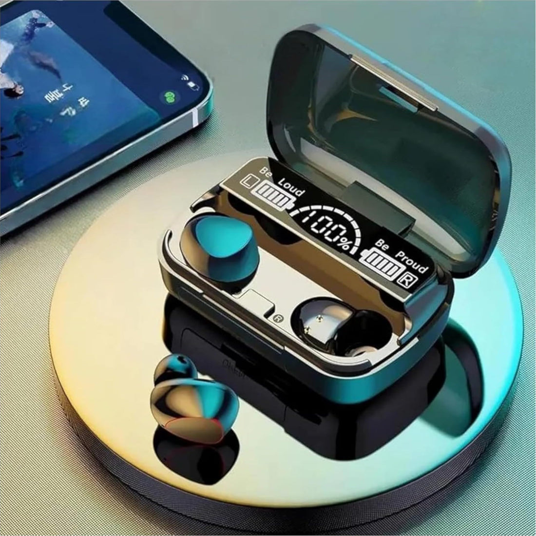 Ear Wireless Bluetooth pods 5.0 Mini Stereo Earbuds Sport Headset Digital Display Premium Sound Bass Sound Built-in Microphone in-Ear Compatible With TWS (Cable Not Included) (M1.0)