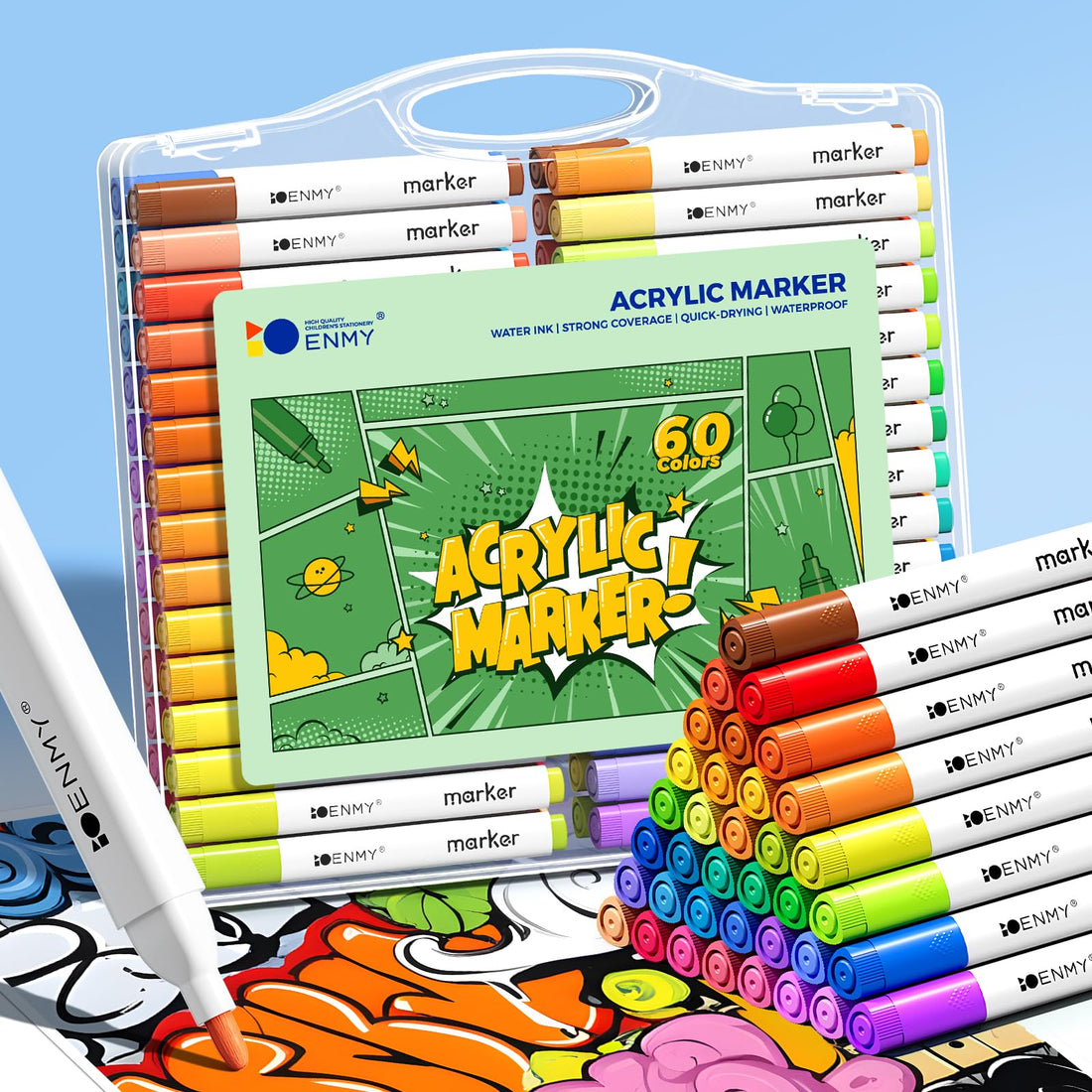 60 Acrylic Paint Pens, Acrylic Paint Markers, Premium Paint Marker Set for Paper, Wood, Canvas, Stone, Rock Painting, Glass, Ceramic Surfaces, Fine Tip Permanent Paint Markers for Kids and Adults