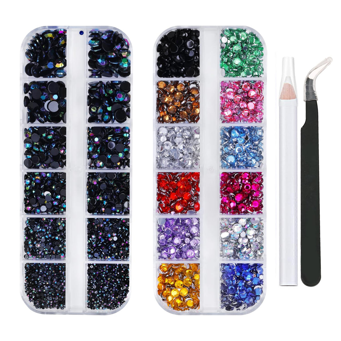 5320 Pieces Flat Back Gems Round Crystal Rhinestones 6 Sizes (1.5-6 mm) Colorful Gems with Pick Up Tweezer and Rhinestones Picking Pen for Crafts Nail Face Art Clothes Shoes Bags DIY