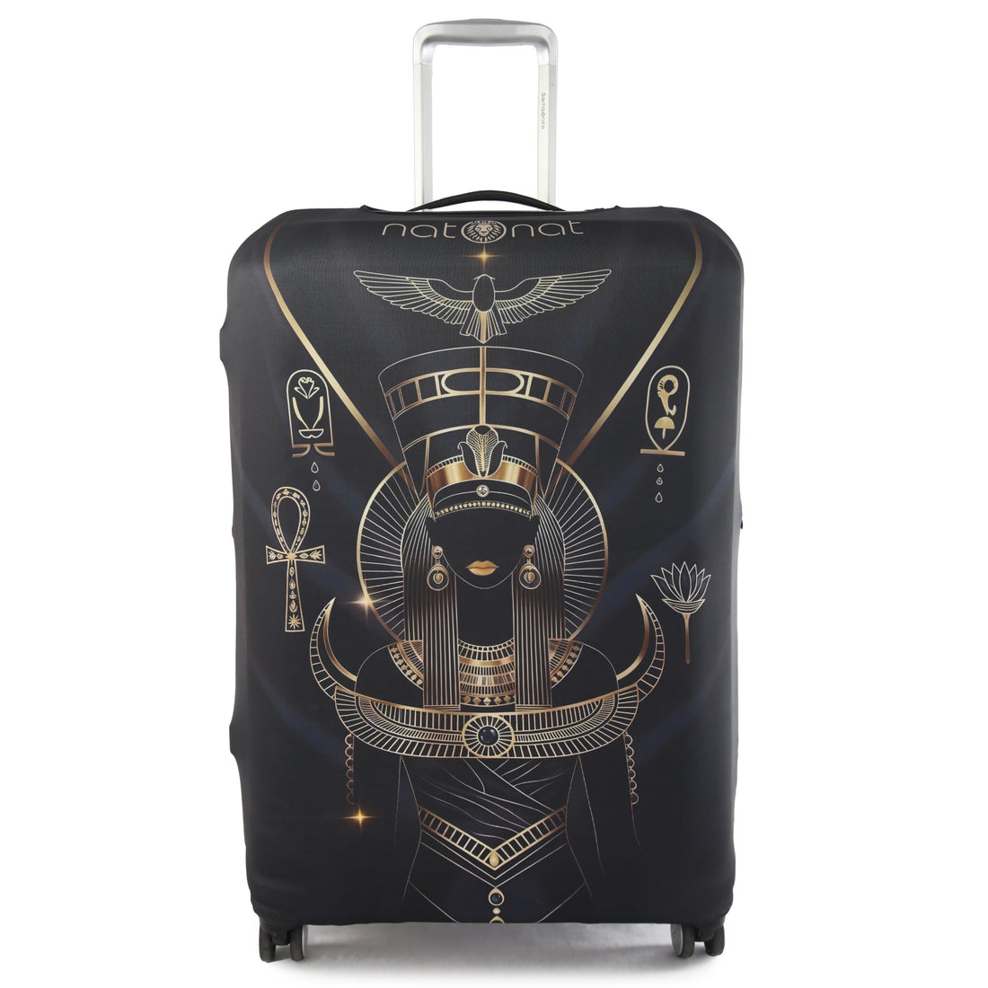 natOnat Travel Luggage Cover Protector - Suitcase Cover - Stretchy, Washable Spandex & Polyester - Protects Against Dirt & Scratches - Egyptian Queen Design - Fits 48-53 CM Height (Small)