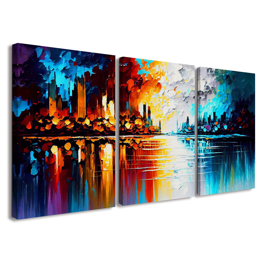 SWDRYUZ Landscape Oil Painting Canvas Wall Art, Large Modern Abstract Texture City Wall Art for Living Room,Palette Knife Art Painting Print Wall Art, 16" X24" 3Pcs, Framed Ready to Hang