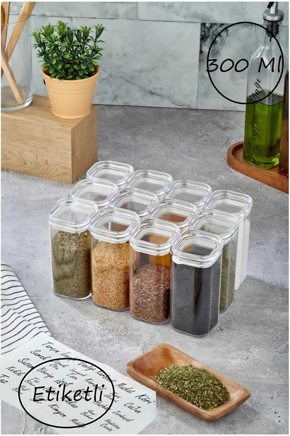 Spice Jars Set - Organize your kitchen with ease with this 12 Piece Clear Acrylic Spice Jar Set, Each 250 ml, Ideal for Storing Different Kinds of Spices and Condiments