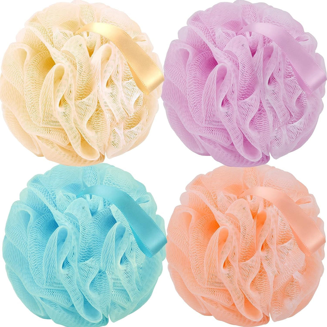 fashion mania Bath Loofah Sponge Back Scrubber Shower Sponge Soft Mesh Exfoliator Pouf Shower Ball Bath Sponges for Women and Men Bath Accessories(4Pcs 30g Multi Colour)