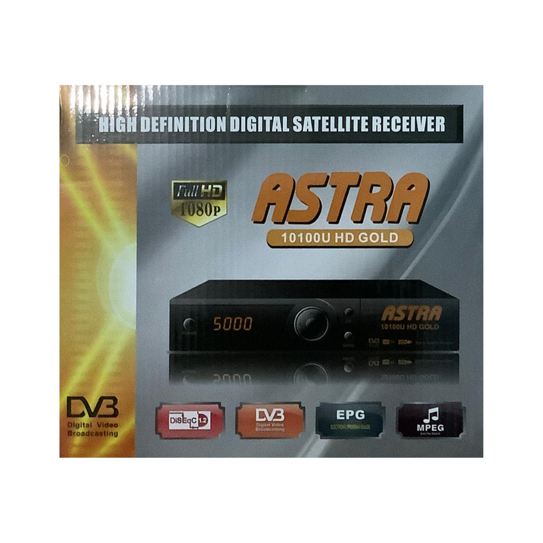 Astra 10100U HD Gold Satellite Receiver - Full HD 1080p Digital Satellite Receiver, Support DVB-S/S2, 6000 Channels, USB Port with Multilingual Menus Support (ASTRA 10100U HD)