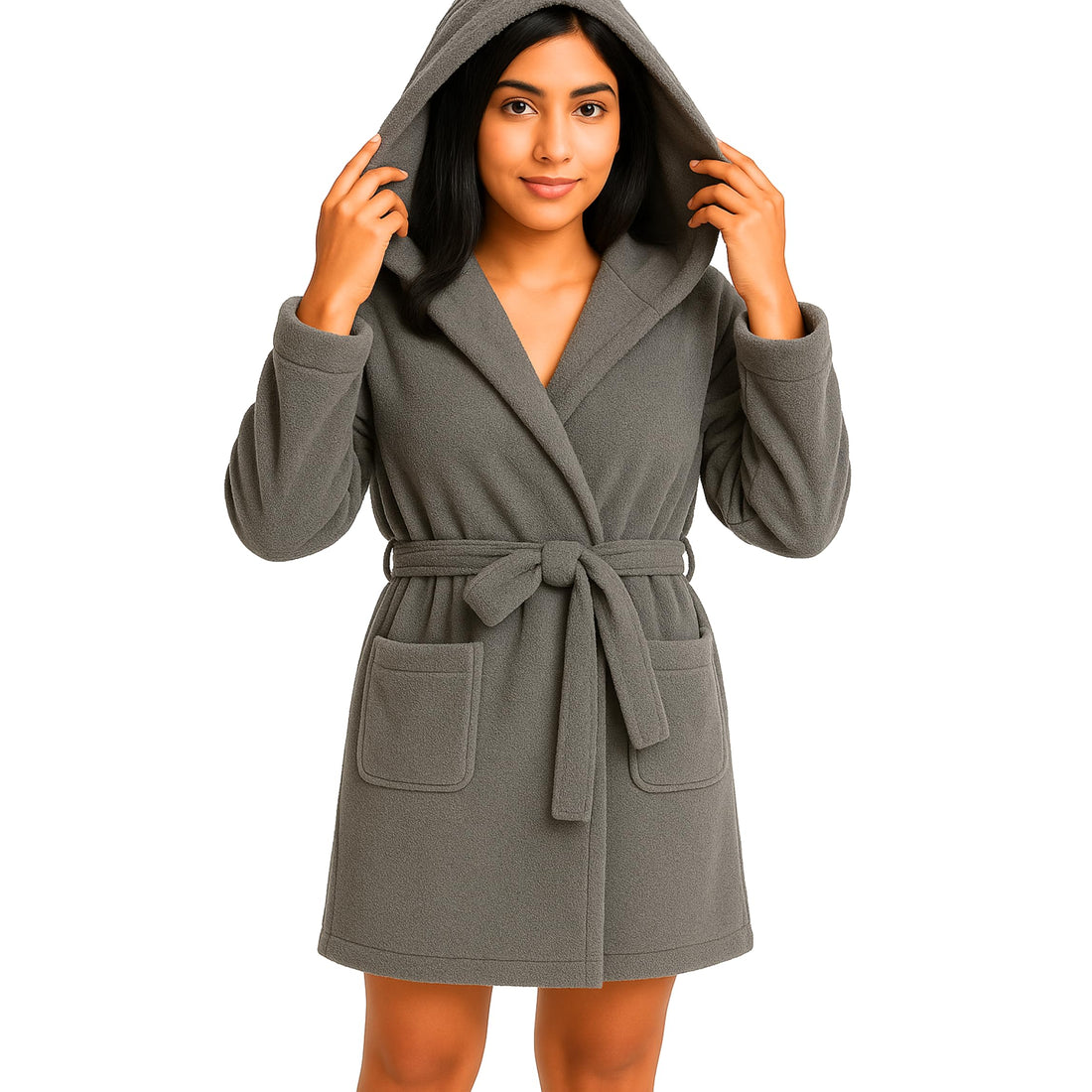 Women's and Men's Fur Hooded Bathrobe Plush Long Spa Robe, Fluffy Warm Fur