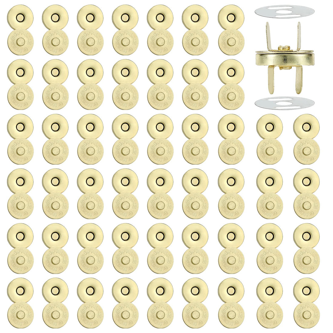 JAZZEEL Magnetic Button Clasps, 50 Sets of 14mm Snap Closures for Purses, Bags, and Clothing, Gold Color, Easy to Sew Fasteners for Handmade Crafts, Leatherworking, and DIY Bag Making