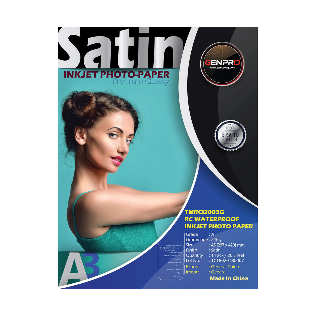 GENPRO 240g Photo Paper 29.7x42cm Satin Waterproof A3 Photo Paper for Jet Printers