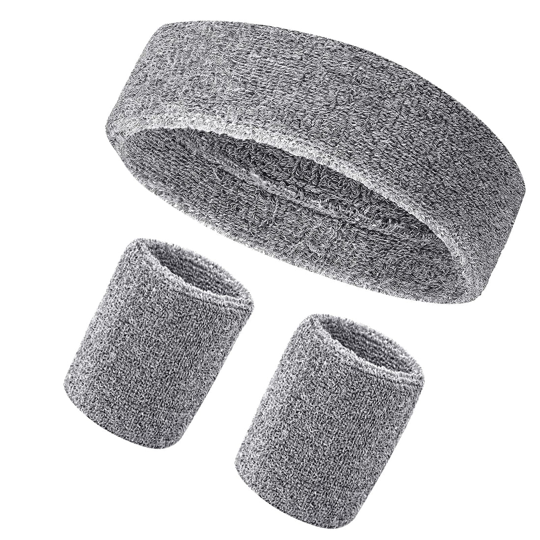 Sports Sweatbands Set, Sports Wristbands, Movement Headbands, Soft Thickened Moisture Sweat Absorbing Wristband Headscarf, for Gym, Tennis, Gymnastics, Football, Soccer, Basketball, Grey (ZSH-CB712)