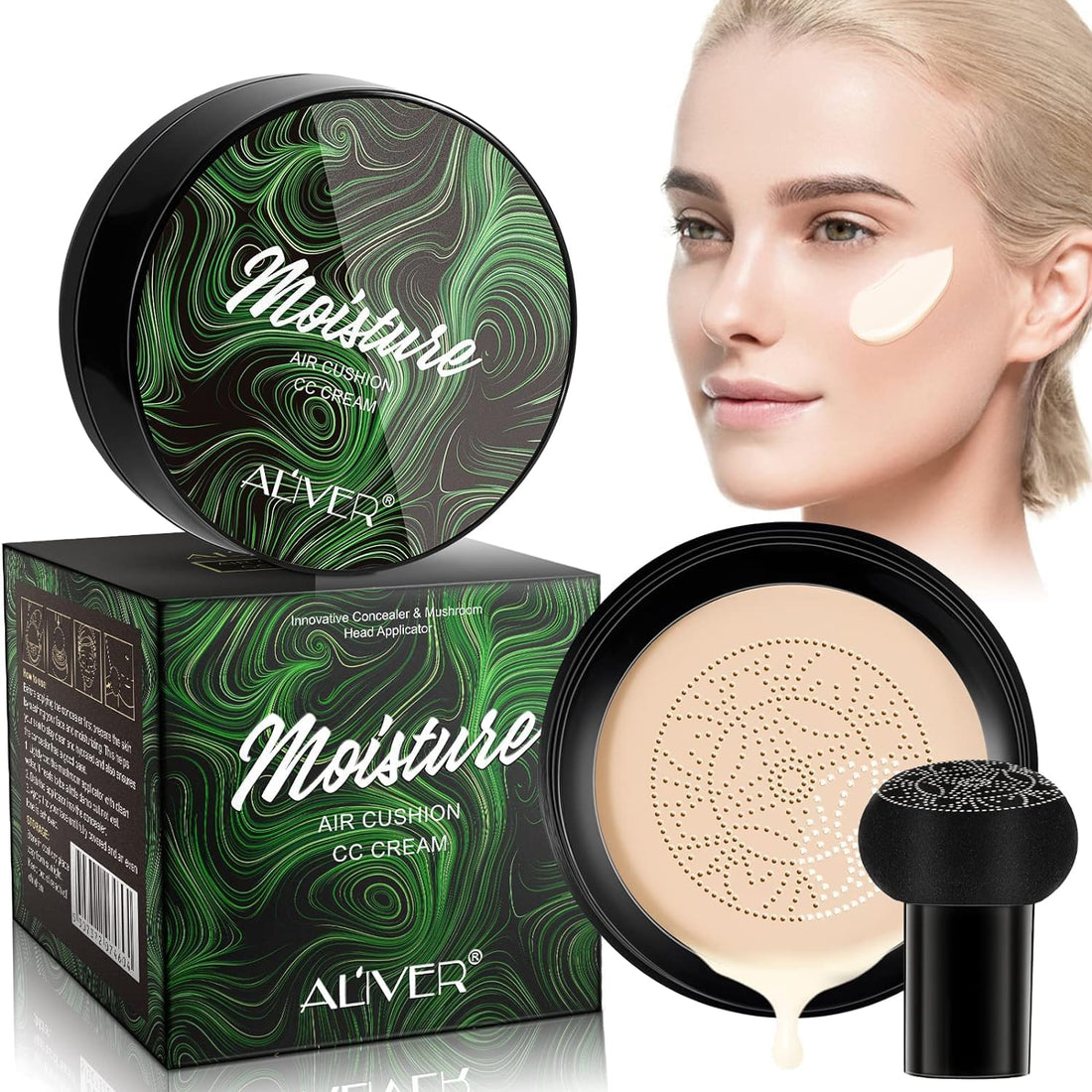fashion mania Mushroom Head Air Cushion CC Cream Foundation, BB Cream Concealer Makeup Lasting Moisturizing Pigment, Even Skin Tone for All Skin Types (Ivory white)
