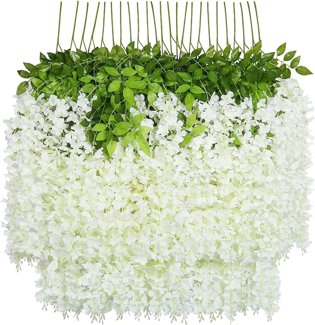 U'Artlines 6 Pack Artificial Fake Wisteria Vine Ratta Hanging Garland Silk Flowers String Home Party Wedding Decor (6, White)