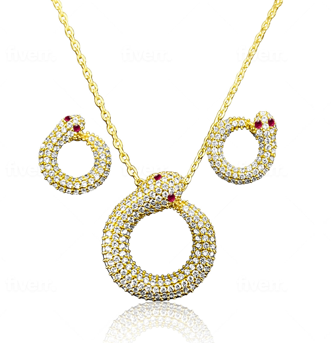 Cleopatra 18k Gold Plated Snake Set (Necklace And Earings)-Handmade-Elegant Jewellery,Best Gift For Her. red eye