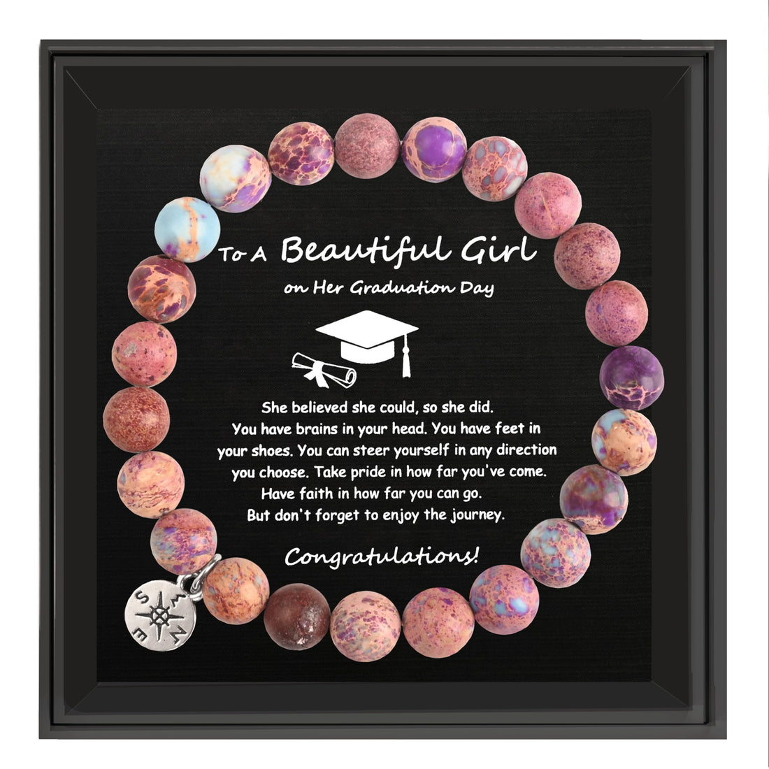 Graduation Bracelets for Her Him, Inspirational Class of 2024 Graduation Gifts for Women Men Natural Stone Compass Bracelet for Girlfriend Teen Girls