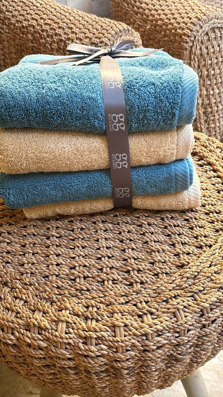 GG Bed & Bath Egyptian Cotton Towel Set, 50x100 cm, 4 Pieces, Multiple Colours (Beige * Teal)
