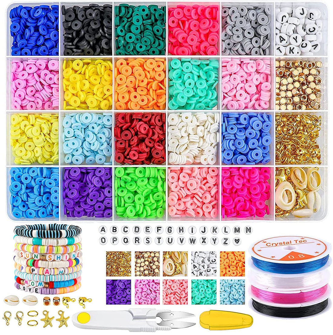 Clay Beads Flat Round Polymer Clay Spacer Beads with Pendant Charms Kit Set Of 4880 Pieces 6mm 20 Colors - Multi Color