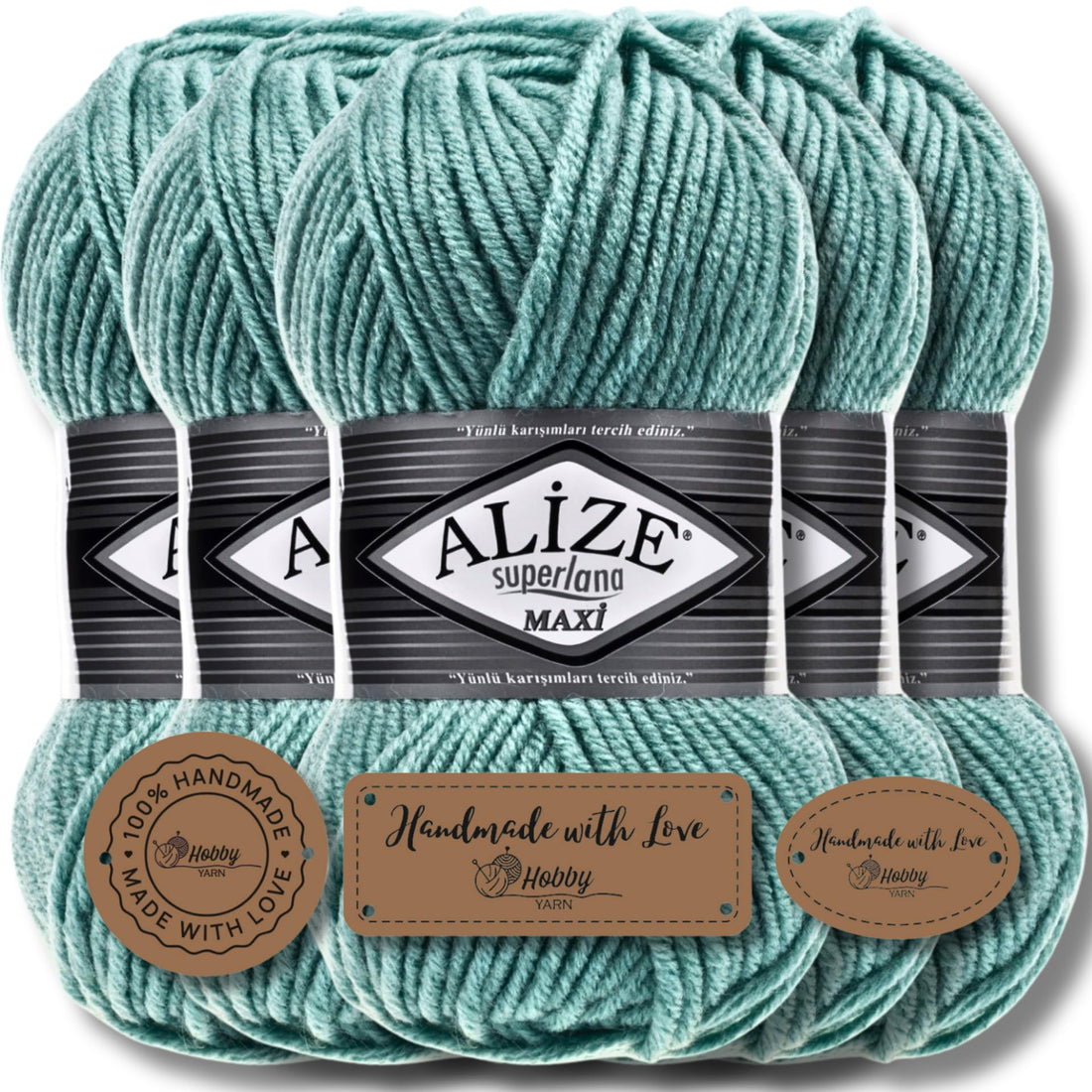 Alize 5X 100g Superlana Maxi Turkish Premium Wool Cotton and Acrylic Plain Manual Knitting Yarn | Knitting Yarn | Solid Color Baby Crochet Knitting (Light Blue - 463)