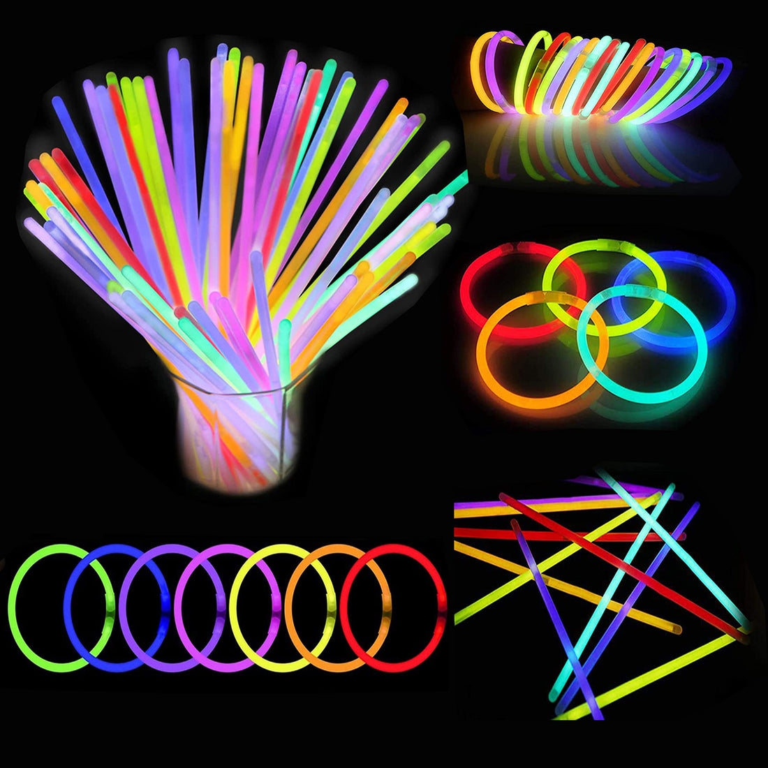 DELFINO Glow Sticks 100pcs, 6 Colors Glow In The Dark Sticks for Party Supplies, Concert Colorful Glow Sticks Cheering Props Children Disposable Light Sticks, Bracelets Necklaces Multicolor Sticks
