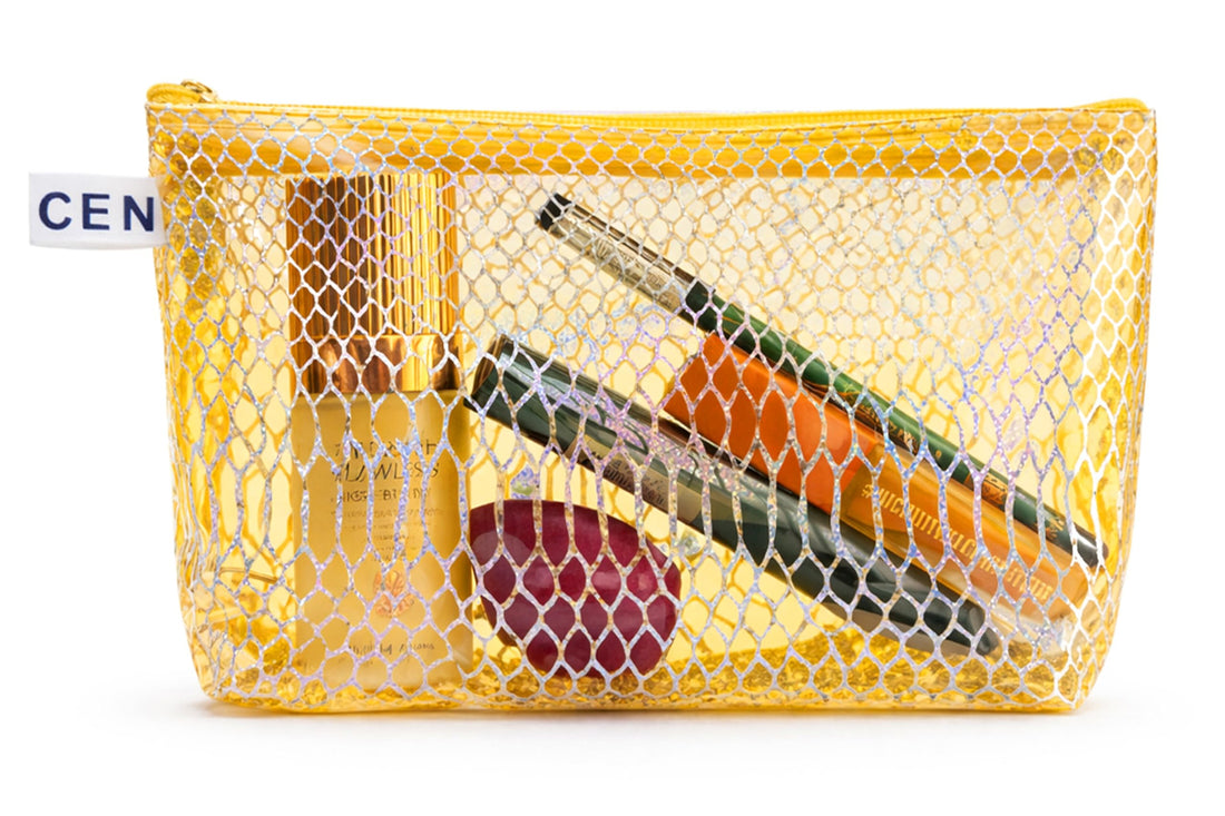 Transparent Glitter Wristletless Bag - Stylish Handbag For Makeup & Cosmetic & Accessories, Lightweight Travel Clutches For Women (Yellow)