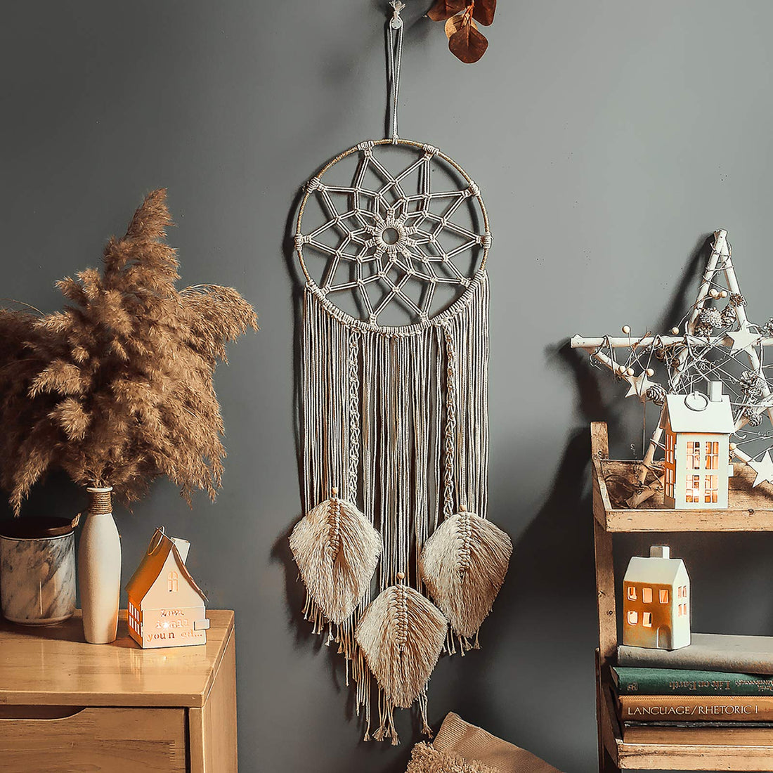 Macrame Dream Catcher Wall Decor Handmade Bohemian Home Decor Tassel Wall Hangings Metal Circle