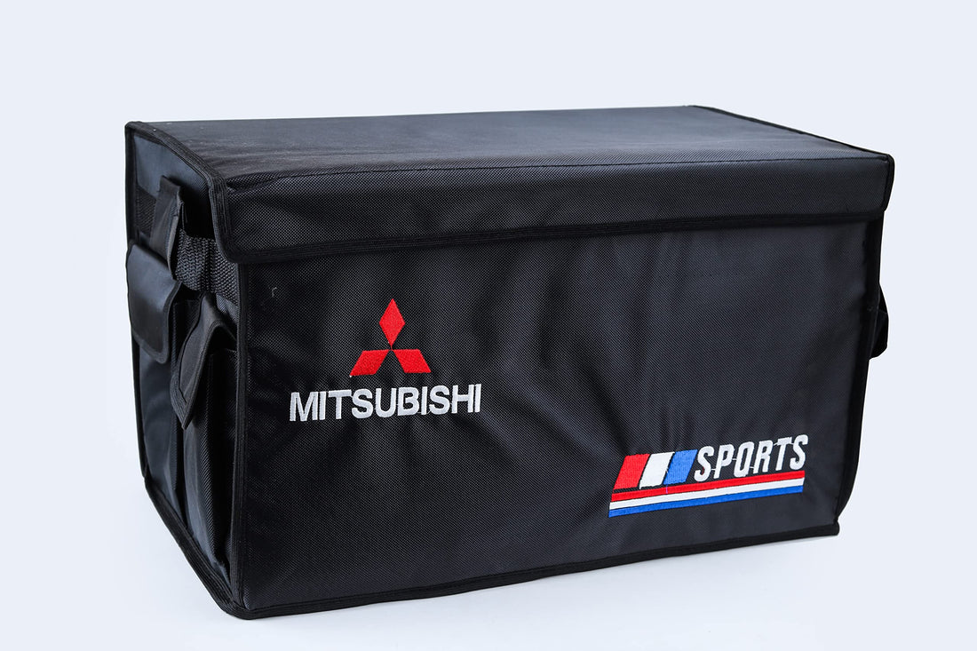 MITSUBISHI) Car Trunk Organizer Storage Box Foldable, with small pockets,Cargo Container Bag Compartments Boot Organizer- black * multi colors(MITSUBISHI)