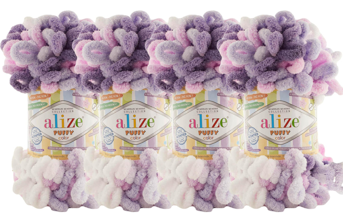 Alize Puffy Color Baby Blanket Yarn Lot of 4skn 400gr 39.3 yds 100% Micropolyester Soft Yarn Hand Knitting Yarn (6305)