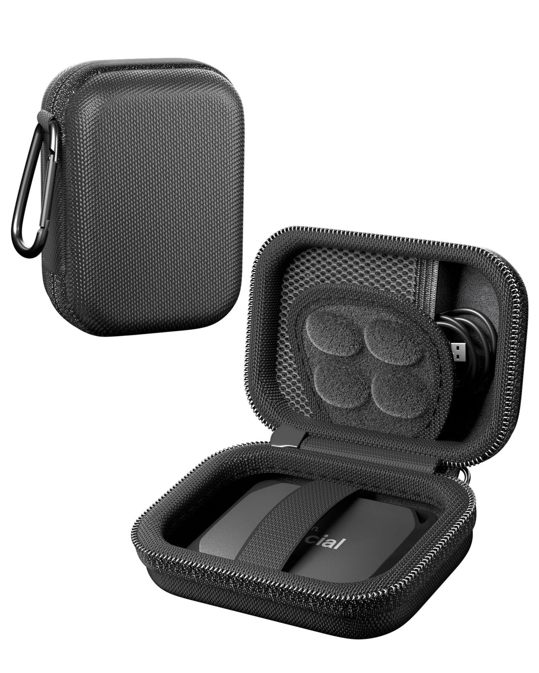 ProCase Hard Carrying Case for Crucial X10/ X9/ X10 Pro/ X9 Pro Portable SSD, USB 1TB 2TB 4TB 6TB 8TB Shockproof External Solid State Drive Travel Organizer, Small Cable Accessories Storage Bag -Black