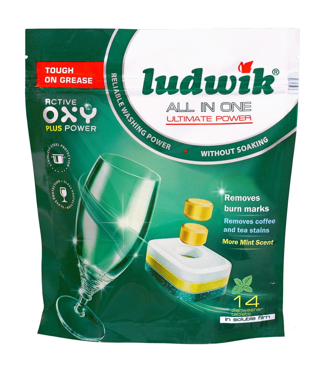 Ludwik All-In-One Mint Dishwasher Tablets 14-Pieces