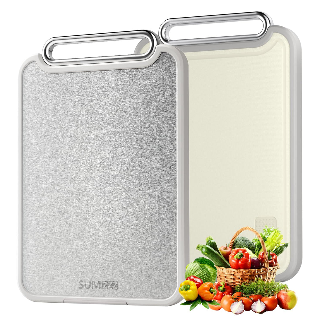 Stainless Steel Cutting Board Double Sided 304 Steel & Food-Grade PP, Large Chopping Board for Meat and Kitchen, Non-Slip 16”×11”