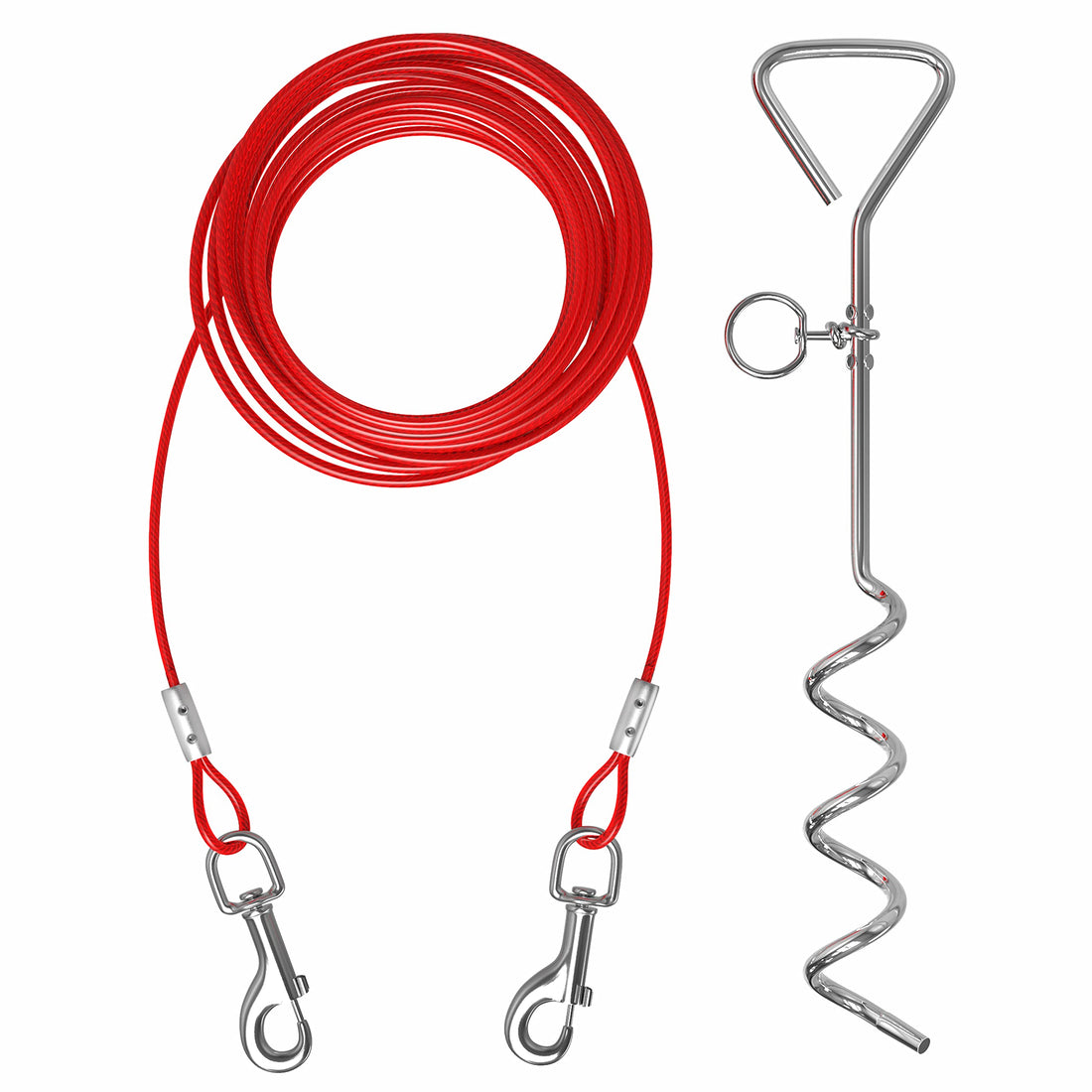 Petey's Pet Products 20ft Dog Tie Out Cable for Dogs, 16" Chrome Plated Anti Rust Stake, Great for Camping or the Garden, Suitable for Harness, Leash & Chain Attachments - (20ft)