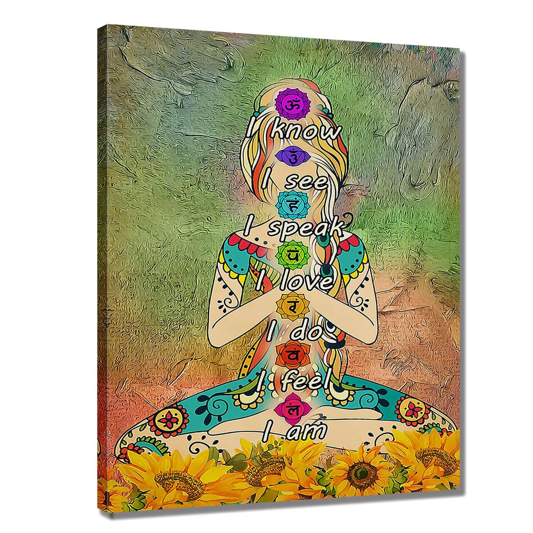 Hippie Girl Yoga Poster-spiritual Meditation Chakra Wall Decor-Space Sunflower Modern Home Bedroom Decoration Picture Canvas Print (12x16in?30x40cm?-Unframed)