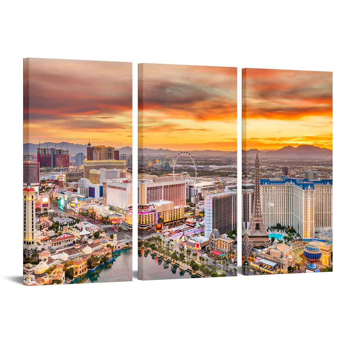 Nachic Wall 3 Piece City Canvas Art Las Vegas Nevada at Sunset Picture Wall Art USA Skyline Poster Painting Artwork Giclee Print for Home Office Living Room Decor Framed 16"X32"X3PCS
