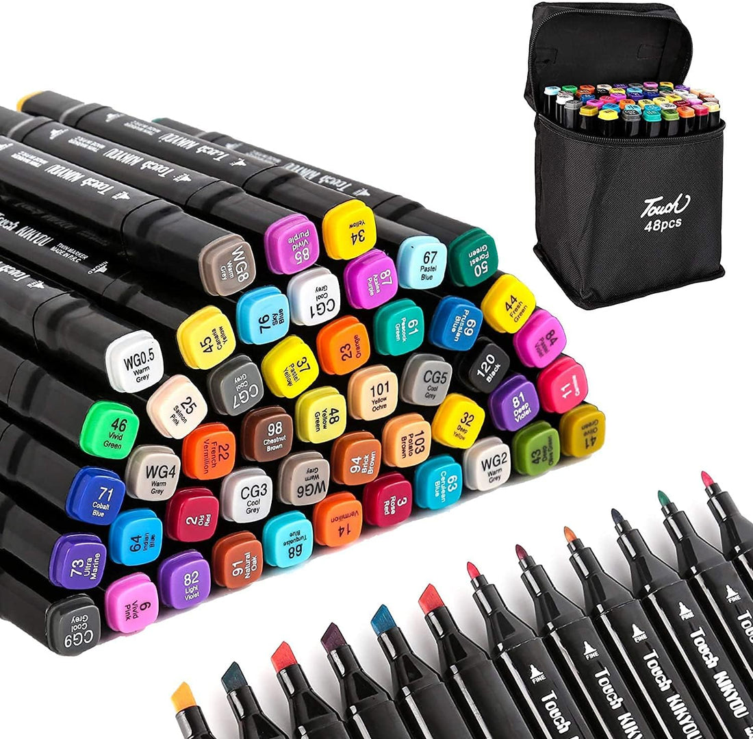 48 Pc Dual Tip Art Markers Alcohol Markers Pen Set Colour Art Dual Tip Broad And Fine For Drawing Sketching Adult Colouring And Illustration (Art Marker 48 Pc), Black