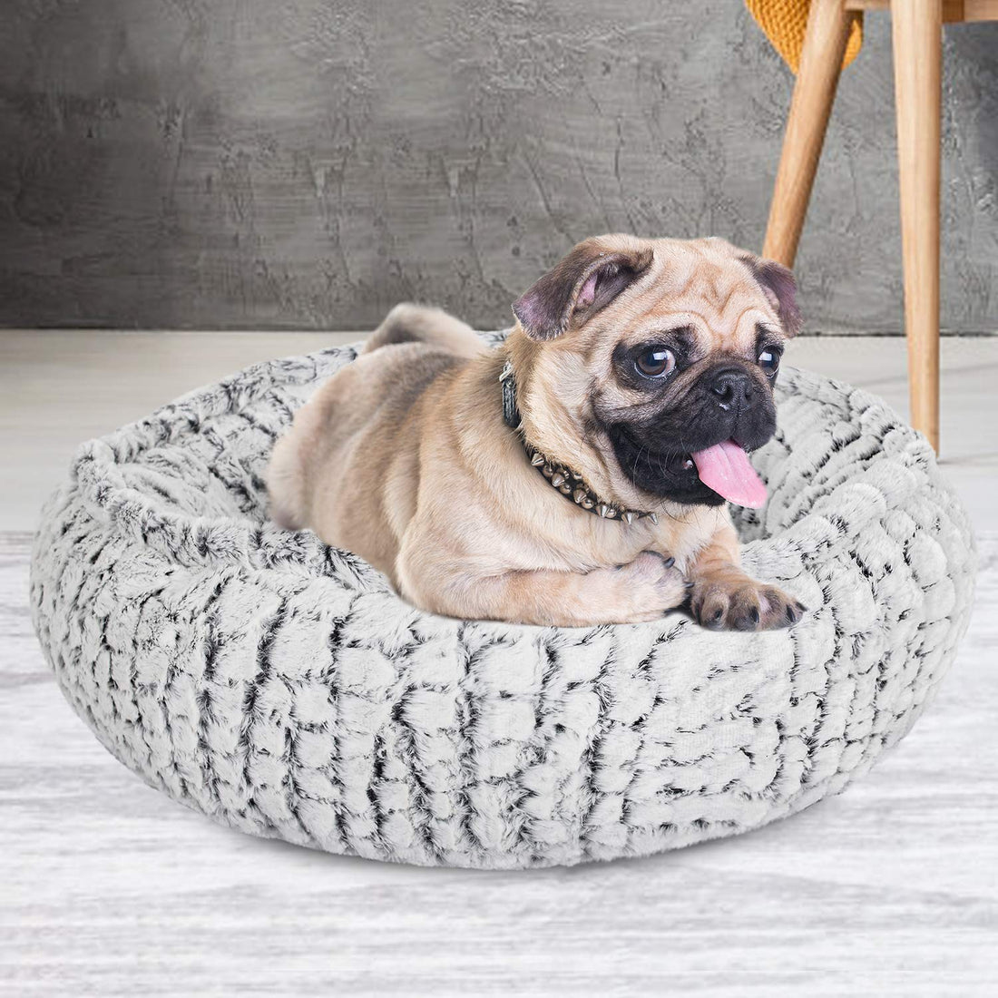 Bathonly Pet Round Bed, Plush Pet Dog Bed for Small Medium Large Dogs and Cats, Durable and Self-Warming Dog Cuddler, Puppy Pillow, White, 26''