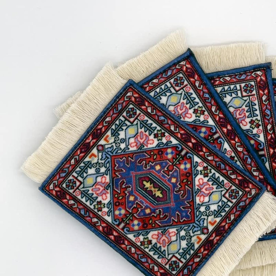 ART MOOD HOME Velvet & Leather Rug coaster Light Red * Multicolors