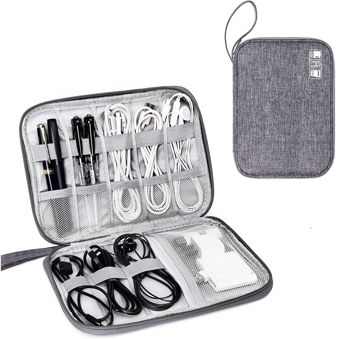 Cable Accessories Bag Electronics Cables Case Portable Organisers Gadgets Organiser Bags Wire Storage for Travel Accessory Charger, Power Bank, Camera, Earphone, USB (Grey)