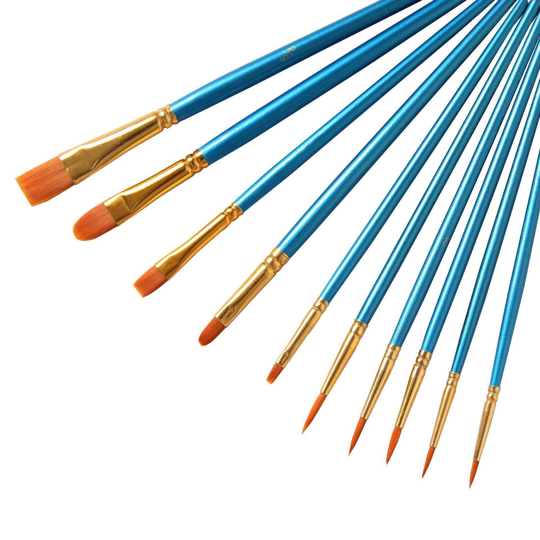 10 Pcs Paint Brushes set For Watercolor Acrylic Gouache, Nylon Hair-Blue