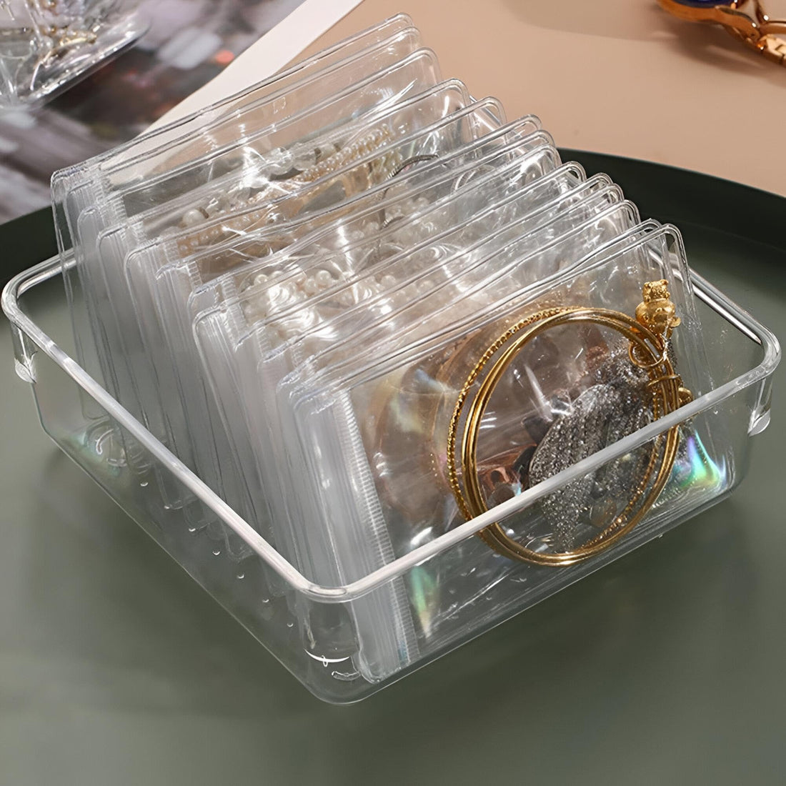 Clear Plastic Jewelry Boxes, Self Sealing Clear Plastic Jewelry Boxes, Reusable Bags with Pull Cord for Jewelry Storage, Necklaces, Bracelets, Earrings, Rings (20 Bags)