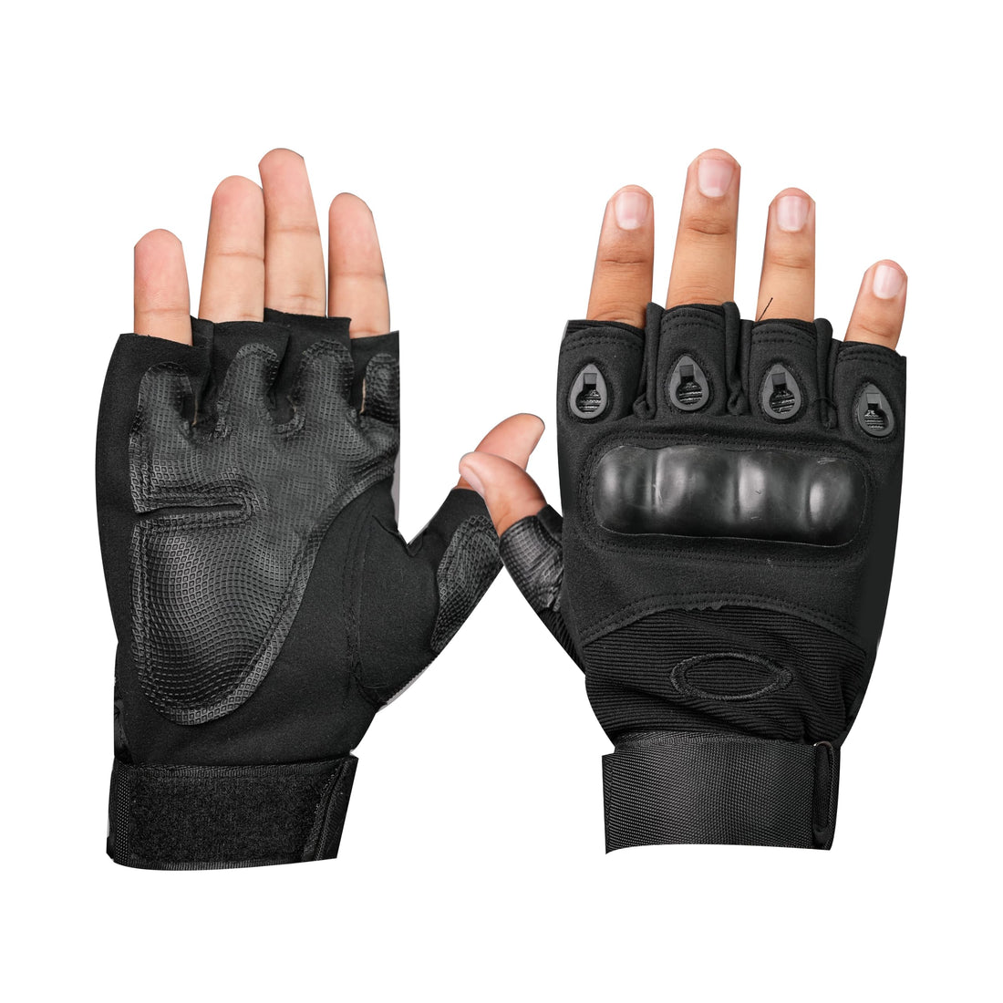 BADOWL Nylon Tactical Half-Finger Gloves for Sports and Riding, Hard Knuckle Protection for Safety (Black)