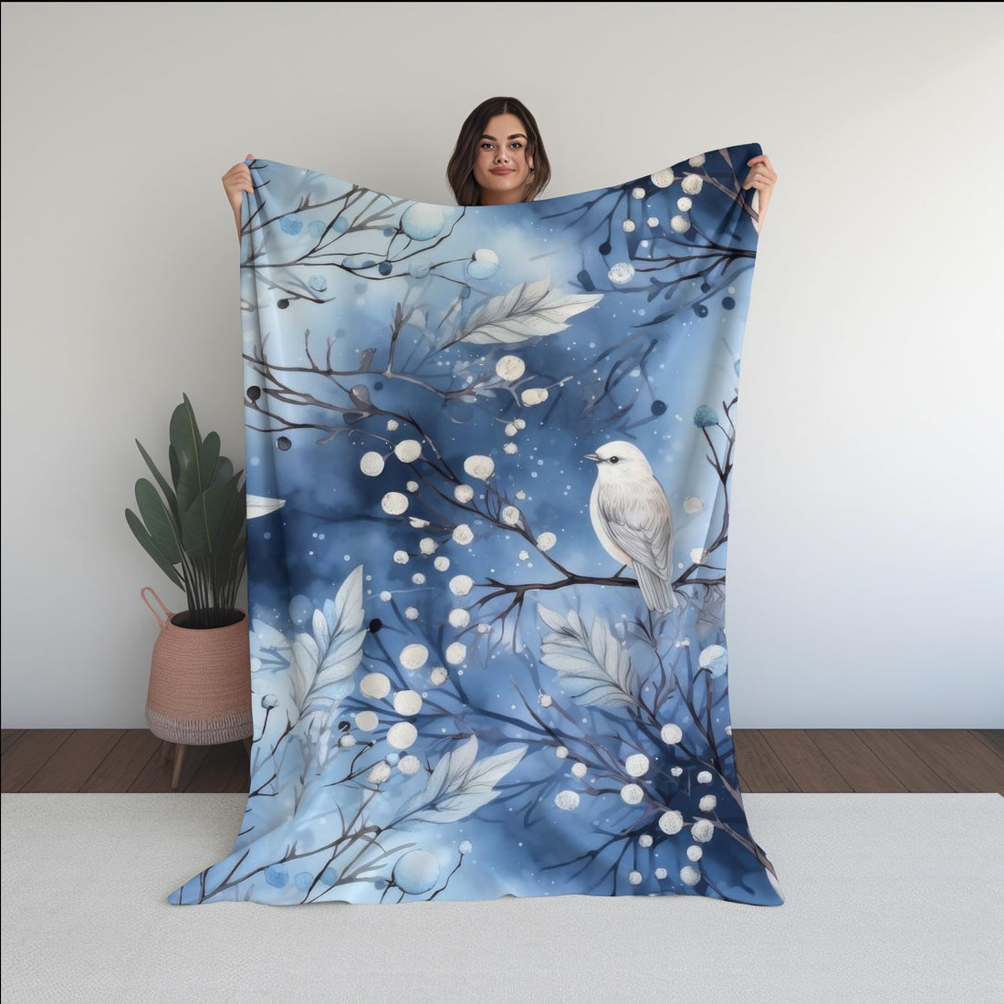 Decorative Throw Blanket - Winter Forest Scene - 120x160 cm - Smooth Warm Material - Plush Fuzzy Cozy Warm Winter.