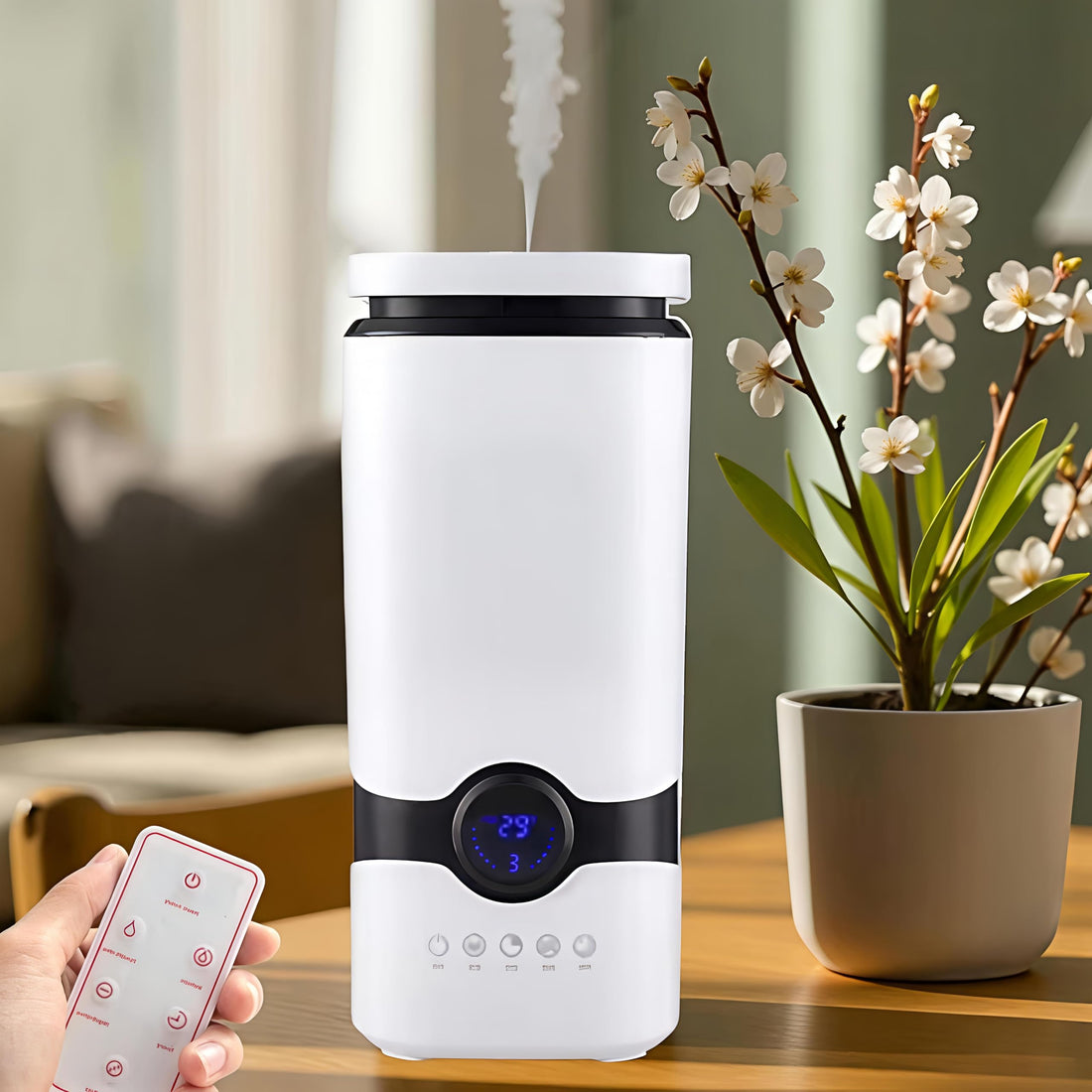 Ultrasonic Cool Mist Humidifier for Bedroom with Essential Oil Diffuser, 3.2L Large Capacity, 7 Colors, Timer and Touch Control (4L White Remote)