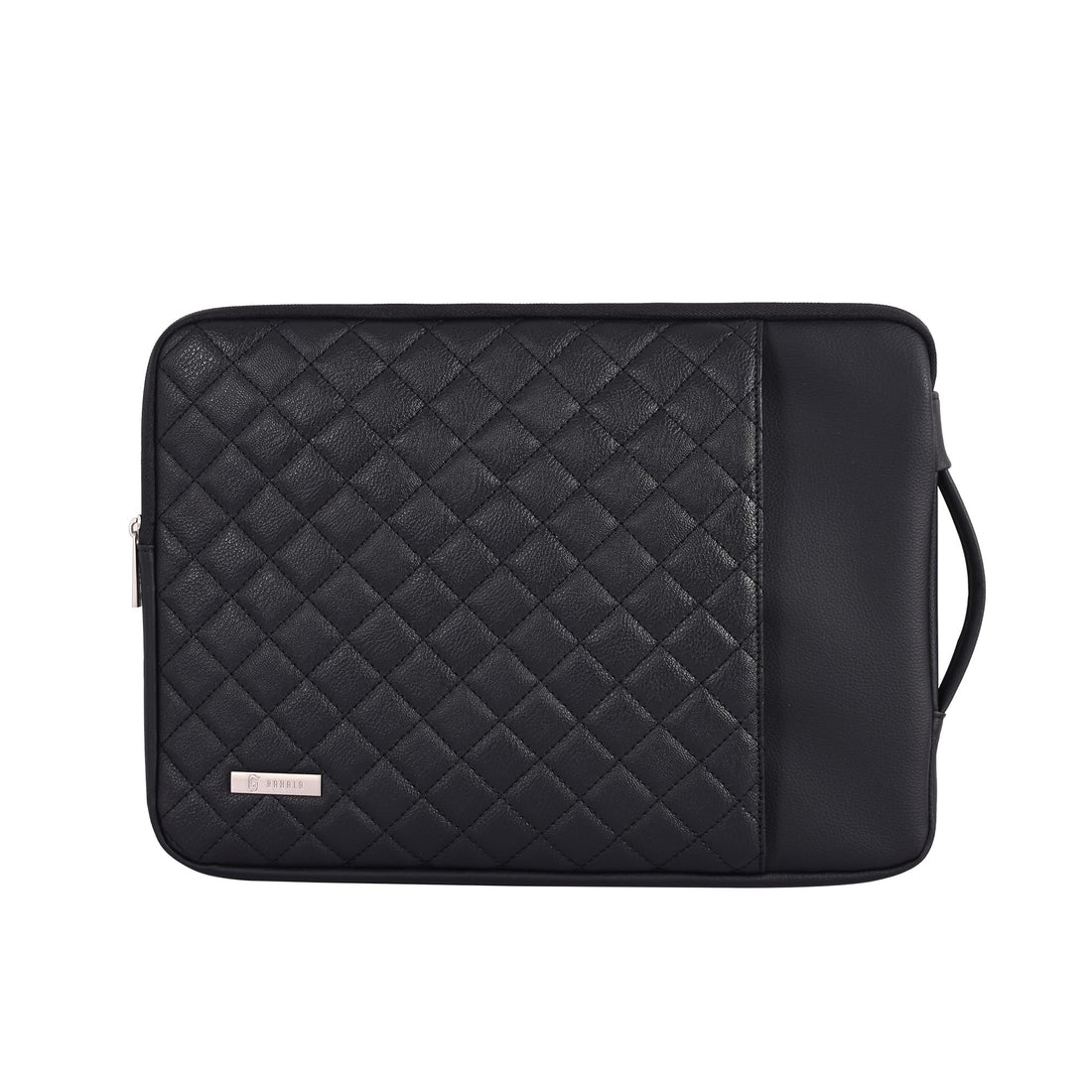 Rahala Premium Quilted Leather Laptop Sleeve Bag for Women, Fits 15.6 Inch Laptops – Slim Business & Travel Case with Front Pocket – RS-100- Black