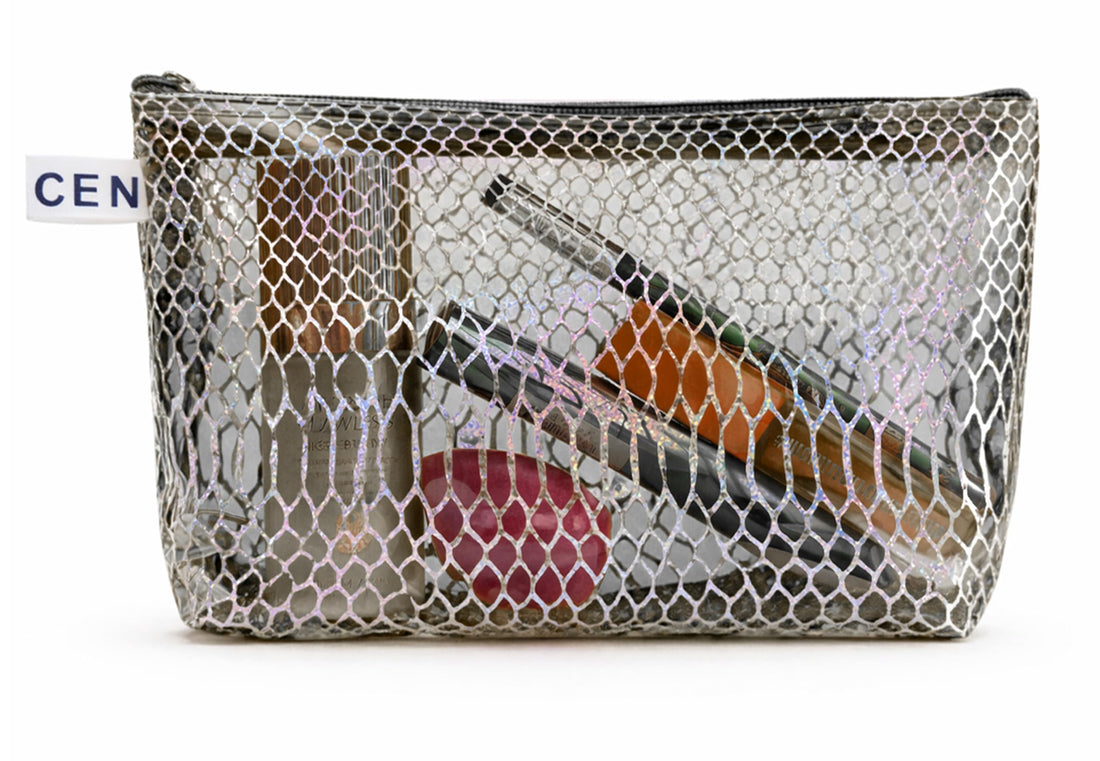 Transparent Glitter Wristletless Bag - Stylish Handbag For Makeup & Cosmetic & Accessories, Lightweight Travel Clutches For Women (Black)