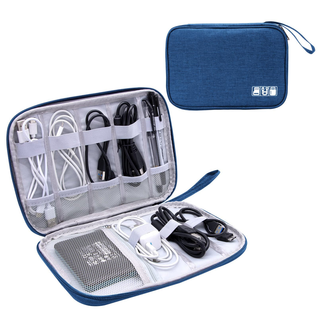Cable Organiser Bag, Universal Electronic Accessories Bag, Travel Carry Organizer Bag for Chargers, Cables, USB Drive, SD Cards, Mice, Power Bank and Hard Disk (Blue)