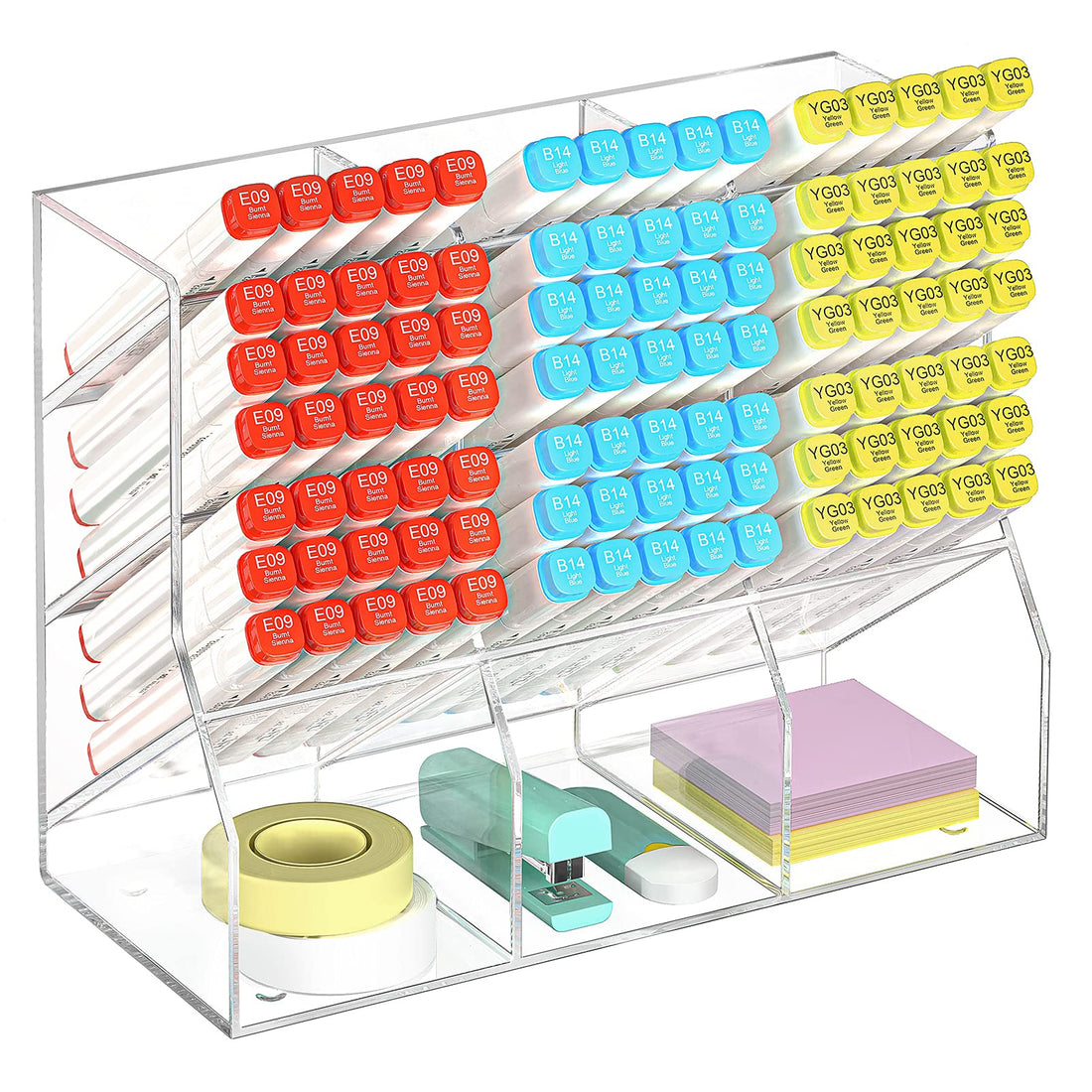 Best Media Multi-Functional Acrylic Pen and Marker Organizer for Desk, 12-Compartment Clear Desktop Pencil Holder and Stationary Caddy for Efficient Home, Office, and Art Supply Organization