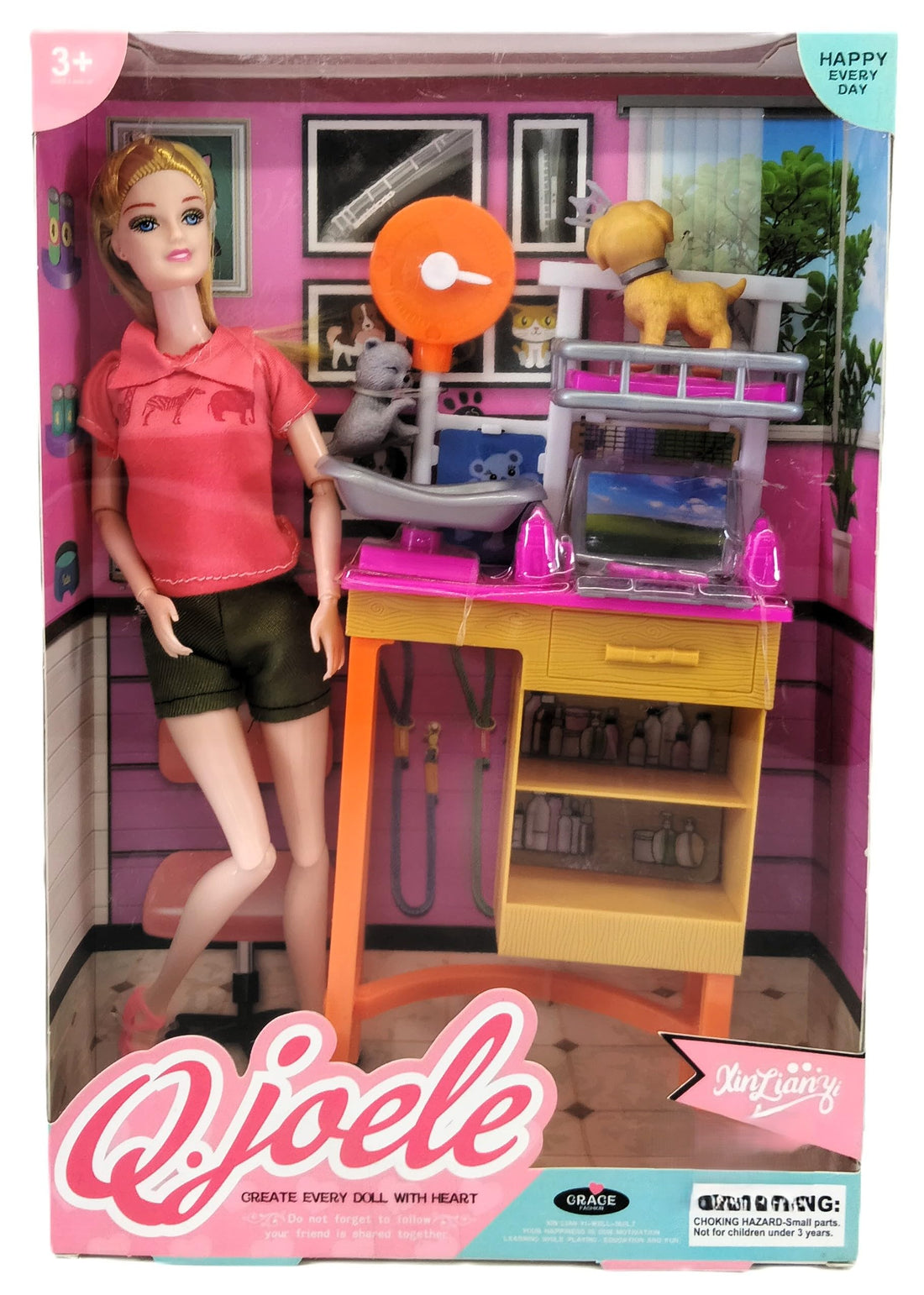 Q.joele Pretend Play Doll Set with Veterinarian Theme, for Girls Ages 3 and Up, with Accessories