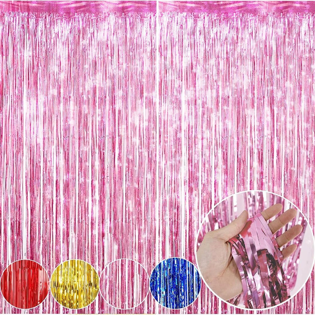 Wonka Tinsel Foil Fringe Curtains, 2 Packs Metallic Streamers Backdrop Aluminum Foil Stripe Curtain, 1 x 2m/ 3.3 x 6.6ft Photo Decoration Set for Wedding Birthday Baby Shower Halloween Christmas Party