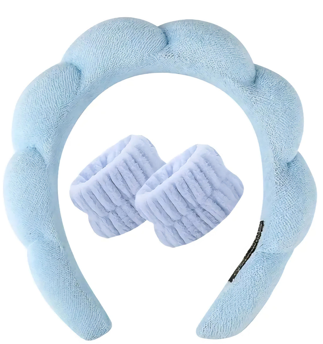 Headband and 2 Hair Bands, Women Sponge Terry Towel Headband for Skin Care, Face Washing, Makeup Removal, Shower, Face Mask Application, Soft and Absorbent Material (Light Blue, One Size)