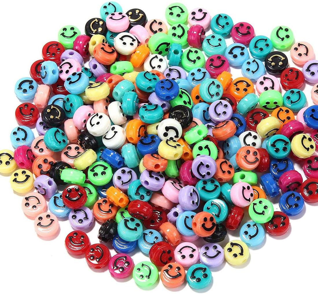 KASTWAVE Smiley Face Beads, 10mm Happy Face Mixed Spacer Beads for DIY Jewelry Bracelet Earring Necklace Craft Making Supplies Accessories 100 Pcs